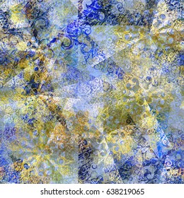 Yellow and blue transparent overlapping decorative elements Seamless background. Vector texture for fabric, wrapping, home decor.