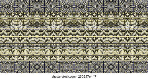 Patrón geométrico tribal amarillo y azul, ideal para estampados textiles, Fondos de pantalla o diseños de temática étnica.