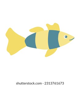 Yellow and blue tropical stripped fish, cartoon style kids vector