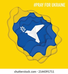 Yellow and blue Ukraine national color cut paper background with whute origami dove silhouette and olive branch. Peace in Ukraine wallpaper