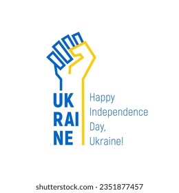 Yellow blue Ukrainian fist for holiday of Independence Day of Ukraine on white background