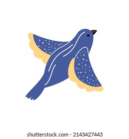 Yellow and blue ukrainian vector bird of peace. Illustration of a free pigeon in flight.