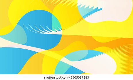 Yellow and blue vector abstract simple background with wave and liquid shapes