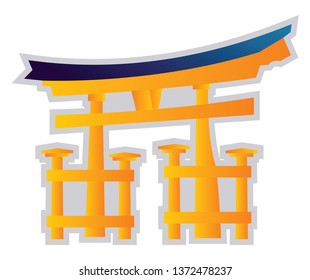 Yellow and blue vector illustration on a white background of a Shinto religion symbol