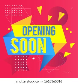 yellow and blue vector social media tag opening soon with red gradient background. Opening soon square banner Design template. Opening soon label. Colorful modern creative banner. Vector illustration