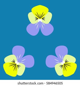 yellow and blue viola in a flat style on a blue background, vector illustration