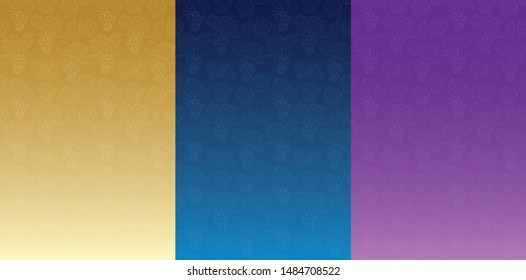 yellow and blue and violet floral backgrounds with gradient - vector grapes bunches with leaves