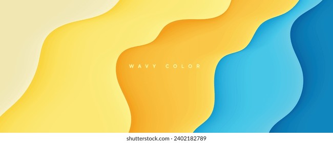 Yellow and blue wavy background papercut shape concept design