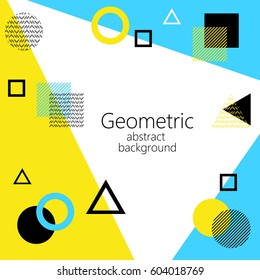 yellow blue white abstract geometric vector background, geometric elements, triangle, square, circle, rhombus, postcard