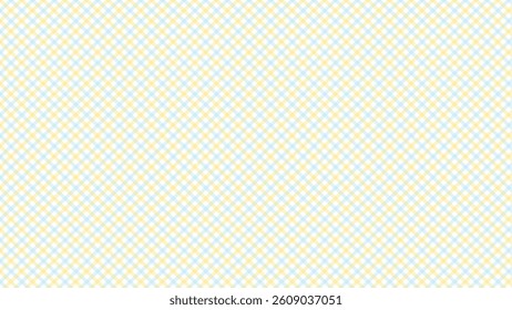 Yellow and blue in the white background diagonal plaid backdrop. Checkered seamless pattern.