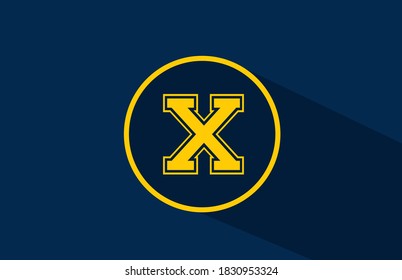 yellow blue X alphabet letter logo icon with circle. Simple and creative design for company and business