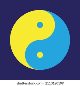 Yellow Blue Yin Yang symbol on dark blue background. Vector illustration.