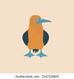 Yellow blue-footed booby hand drawn vector illustration. Funny isolated bird character in flat style for kids logo or icon.