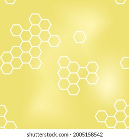 Gelber unscharfer Hintergrund mit weißer Honigwabe. Nahtlose Muster für Textilien, Stoffe, Wallpaper, Wickelpapier und mehr für Ihre intelligenten Designs.
