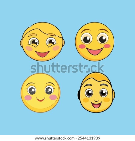 A yellow blush emoticon vector icon with rosy cheeks, expressing shyness or happiness, perfect for digital designs, social media, and micro stock collections needing a cute, bashful look.