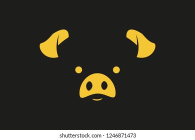 yellow boar. minimalist style. ears eyes nose.