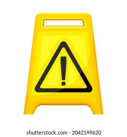 Yellow Board with Triangle and Exclamation Mark Warning Sign as Safety Equipment for Construction and Industrial Site Vector Illustration