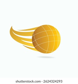 Yellow bocce ball with curved motion trails, symbolizing speed, energy, and sports action on a white background.