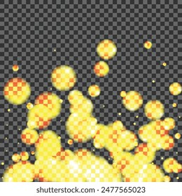 Gelber Bokeh-Hintergrund Transparente Vektorgrafik. Konfetti Weihnachten Vorlage. Bildschirmhintergrund-Karte. Orange Flare Spark Textur. Gold-Grafik.