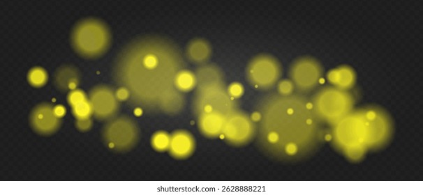 Yellow bokeh. Soft glowing spheres with warm tint and blur, floating abstract particles for elegant, dreamy or romantic visual compositions.