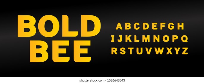 Yellow bold bee font and capital letters set  Eye catching san serif uppercase symbols isolated black background  Stylish alphabet  minimalist abc pack  Contemporary simple typeset