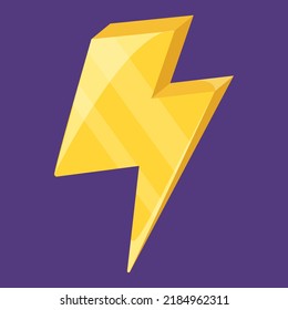 Yellow bolt lightning symbol vector isolated. Game icon of a shiny powerful thunderbolt. High voltage, electrical danger.