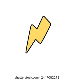 Yellow bolt sign with contour. Lightning, light silhouette. Electric power, energy, electricity icon. Thunder storm, thunderstorm strike symbol. Flat isolated vector illustration on white background