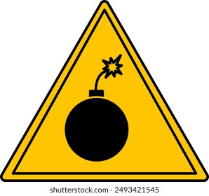 Señal de bomba amarilla. Icono de Vector. Dispositivo explosivo. Señal de advertencia de peligro

