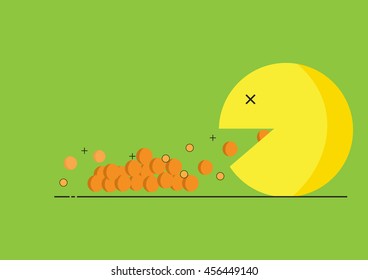 yellow bomberman eat nuts on green background
