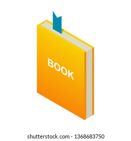 
Yellow book icon with bookmark, in isometric style. Can be used for infographics or for electronic libraries, as an icon for downloading a book