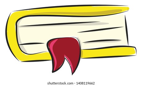  Ein gelbes Buch mit rotem Lesezeichen, Vektorgrafik, Farbzeichnung oder Illustration. 