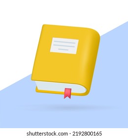 Yellow Book, Textbook with bookmark. 3d vector icon. Cartoon minimal style. Vector Illustration