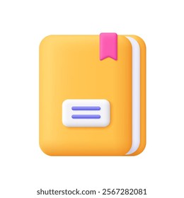 Yellow book, textbook with bookmark. Education, literature, reading concept. 3d vector icon. Cartoon minimal style.