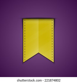 Yellow bookmark decoration ribbon. Vector illustration of silky ribbon bookmark