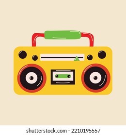 Yellow Boombox or radio cassette tape player icon in flat style on a white background