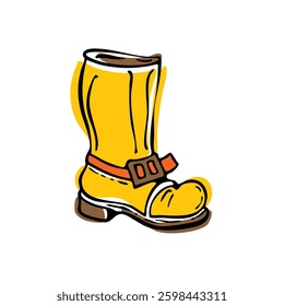 Bota amarilla. Dibujado a mano doodle Imagen. Ilustración vectorial.