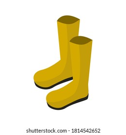 Yellow boots icon in flat style design. Footwear for gardening concept illustration