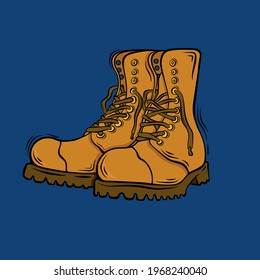 Yellow boots on blue background