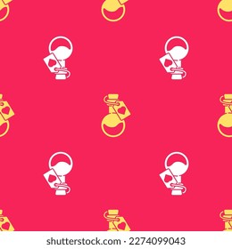 Yellow Bottle with love potion icon isolated seamless pattern on red background. Valentines day symbol.  Vector Illustration