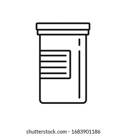 Yellow bottle of medicine outline icon. Vector bottle of medicine in outline style isolated on white background. Element for web, game and medicine advertising