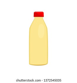 Yellow bottle for milk with red screw cap.  