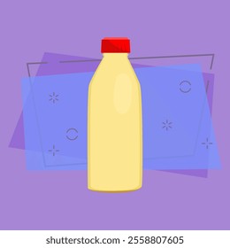 Yellow bottle for milk with red screw cap. Plastic can for liquid. Vector illustration can be used for topics like waste sorting, rubbish, food