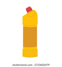 Botella amarilla con tapa roja. Bote para almacenar productos de limpieza. Botella de químicos tóxicos, líquido peligroso. Vector plano.