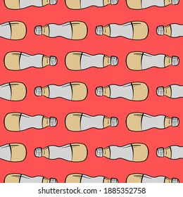 Yellow bottle , seamless pattern on a bright red background.
