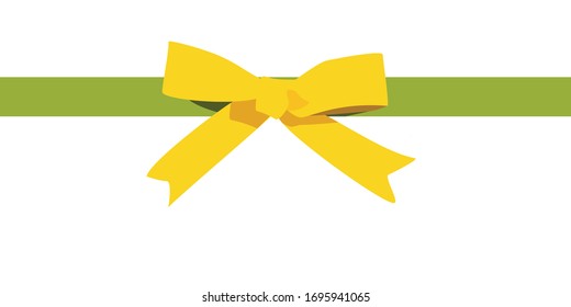 Yellow bow. Cartoon vector green ribbon  yellow satin bow for xmas gifts, present cards and luxury wrap pack isolated on white background