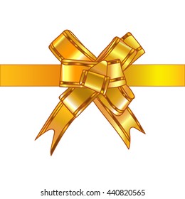 Yellow bow on a white background. Bow ribbon isolated. Vector illustration. Isolated vector object. 3D rendering.