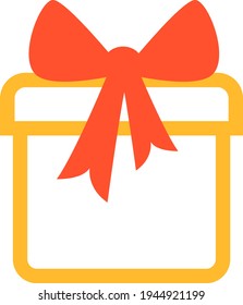 Yellow bow with red present, illustration, vector on a white background