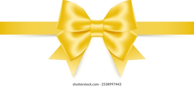 Yellow bow with ribbon. Vector illustration.