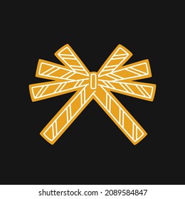 Yellow bow with stripes on a black background. Vector flat illustration