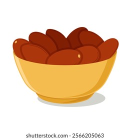 A yellow bowl dates fruit isolated on white background. vector illustration of dates fruit for iftar in ramadan